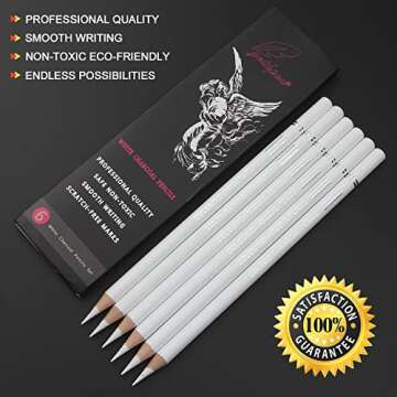 GETHPEN Professional White Charcoal Pencils Set - 6 Pieces Sketch Highlight White Pencils for Drawin...