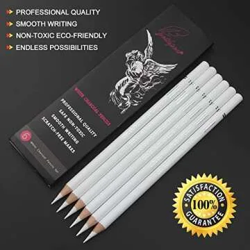 GETHPEN Professional White Charcoal Pencils Set - 6 Pieces Sketch Highlight White Pencils for Drawin...