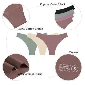 Riozz Cheeky Underwear for Women Seamless Bikini Panties No Show Underwear for Women Briefs Soft Stretch Hipster 6 Pack S-XL