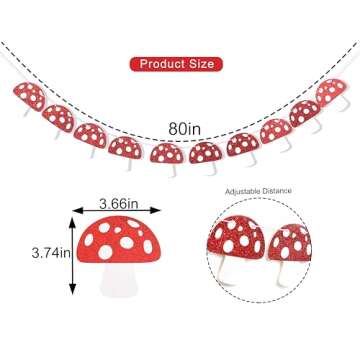 Mushroom Garland - Red Glitter Mushroom Banner, Woodland Party Decor, Mushroom Theme Birthday Decora...