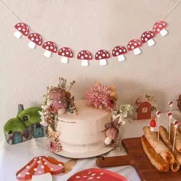 Mushroom Garland - Red Glitter Mushroom Banner, Woodland Party Decor, Mushroom Theme Birthday Decorations, Fairy Party Decor