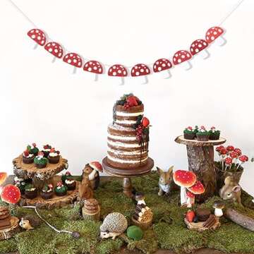 Mushroom Garland - Red Glitter Mushroom Banner, Woodland Party Decor, Mushroom Theme Birthday Decorations, Fairy Party Decor