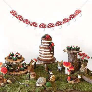Mushroom Garland - Red Glitter Mushroom Banner, Woodland Party Decor, Mushroom Theme Birthday Decorations, Fairy Party Decor