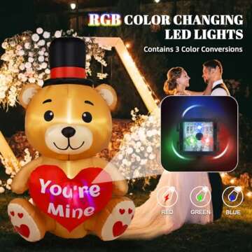 B&D 4FT Valentines Day Inflatable Bear Holding Love Heart, Valentines Day Gifts Blow Up Yard Decorat...