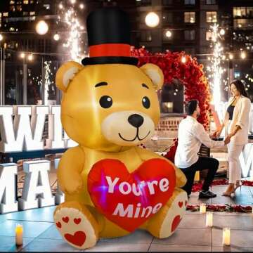 B&D 4FT Valentines Day Inflatable Bear Holding Love Heart, Valentines Day Gifts Blow Up Yard Decorations Built-in RGB LED Lights, Valentines Day Decor for Party Anniversary Wedding Propose Garden Lawn