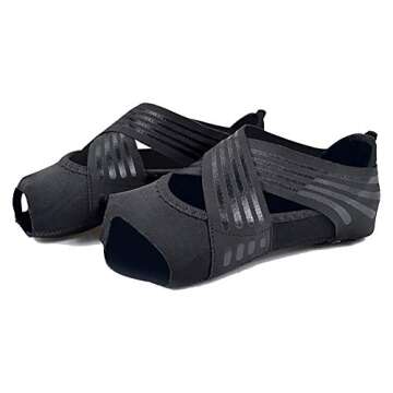 ABIRAM Yoga Socks Toeless Non-Slip Grips & Straps, for Pilates, Barre, Ballet, Bikram, Workout for W...