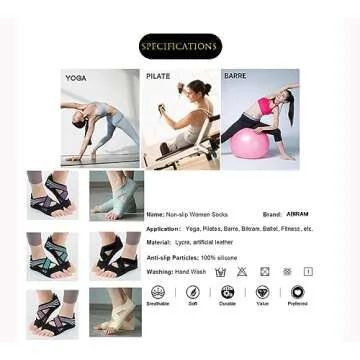 ABIRAM Yoga Socks Toeless Non-Slip Grips & Straps, for Pilates, Barre, Ballet, Bikram, Workout for Women