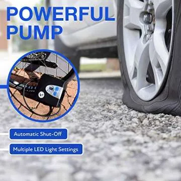 PI Auto Air Compressor - Portable, 12V, Digital Tire Inflator w/Pressure Gauge, Auto-Shut Off and LED Light to Pump Bike or Car Tires and Camping Equipment