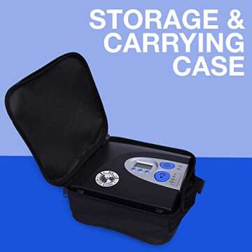 PI Auto Air Compressor - Portable, 12V, Digital Tire Inflator w/Pressure Gauge, Auto-Shut Off and LED Light to Pump Bike or Car Tires and Camping Equipment