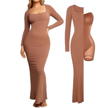 Popilush Long Sleeve Maxi Dress Bodycon Cocktail Dress Shapewear Tummy Control Fall Formal Dresses B...