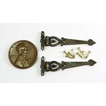 Dollhouse Miniature Large Hinges with Pins in Antique Brass by Town Square Miniatures