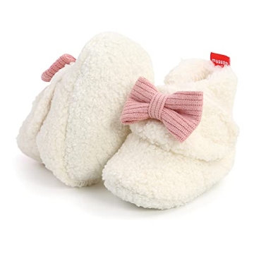Ohwawadi Baby Girl Bow Booties Cozy Fleece Infant Baby Slippers Soft Warm Socks Shoes Newborn Crib S...