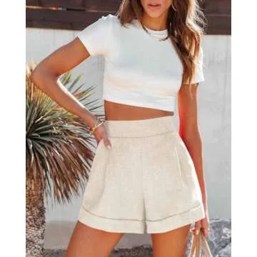 Wihion Women Summer Wide Leg Shorts High Waisted Casual Bermuda Shorts Lightweight Workwear Shorts with Pocket Apricot