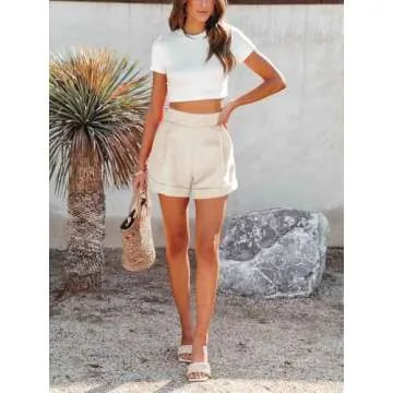 Wihion Women Summer Wide Leg Shorts High Waisted Casual Bermuda Shorts Lightweight Workwear Shorts with Pocket Apricot