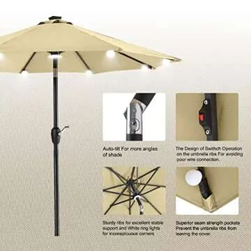 Buy ABCCANOPY 9FT Solar LED Patio Umbrella for Outdoors