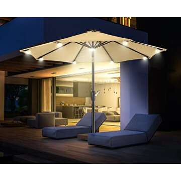 ABCCANOPY 9FT Patio Umbrella Outdoor Solar Umbrella LED Umbrellas with 8LED Bulbs, Tilt and Crank Table Umbrellas for Garden, Deck, Backyard and Pool,12+Colors, (Khaki)