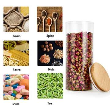 Glass Food Jar Containers Set of 6, Glass Storage Jar with Airtight Bamboo Lids Kitchen Glass Canisters For Coffee, Flour, Sugar, Candy, Cookie, Spice and More