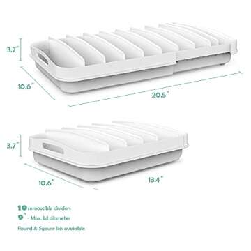 EVERIE Extendable Food Container Lid Organizer for 12'' Deep Cabinets, Adjustable Length 13.4" - 20.5", GS01-SS