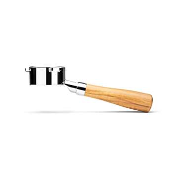 Crema Coffee Products - 54mm Bottomless Naked Portafilter - Filter Basket Included - Compatible with 54mm Breville Machines, Olivewood