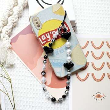 Dropurfon Heart Shape Beaded Phone Charms Kawaii Wrist Strap Acrylic Handmade Rainbow Y2K Accessorie...