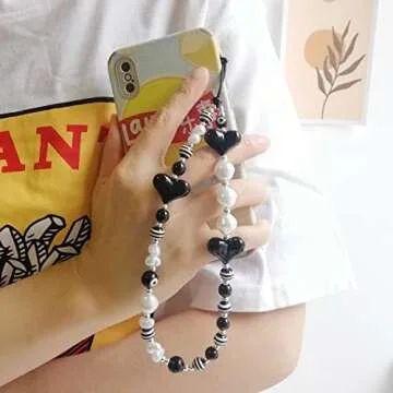 Dropurfon Heart Shape Beaded Phone Charms Kawaii Wrist Strap Acrylic Handmade Rainbow Y2K Accessories Anti-lost Phone Lanyard for Fashion Women Girls Phone Accessory