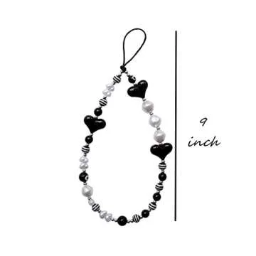 Dropurfon Heart Shape Beaded Phone Charms Kawaii Wrist Strap Acrylic Handmade Rainbow Y2K Accessories Anti-lost Phone Lanyard for Fashion Women Girls Phone Accessory