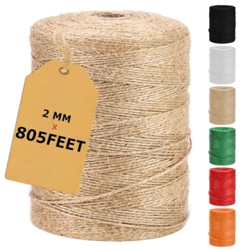 805FT Natural Jute Twine String, Bulk Hemp Jute Rope Cord Twine for Crafts Gardening, Gift Wrapping,...