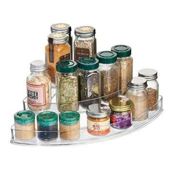 iDesign Recycled Plastic 3-Tier Stadium Spice Rack Organizer for Kitchen, Fridge, Freezer, Pantry and Cabinet Organization, The Linus Collection – 14" x 10" x 4", Clear