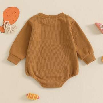 Honganda Baby Boy Girl Thanksgiving Outfit My Rolls are Handmade Turkey Romper Sweatshirt Onesie Fall One Piece Clothes (Brown, 3-6 Months)