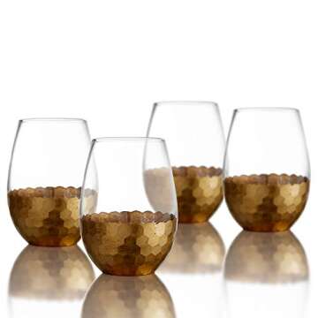 Fitz and Floyd Daphne Stemless Wine Set of 4 – Elegant Lead-Free Matching Drinkware for Everyday & Entertaining –Modern Glasses-an Ideal Gift for Weddings & Holidays, 20 oz, Gold