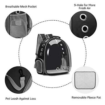 Henkelion Backpack Carrier/Bubble Carrying Bag for Small Medium Dogs Cats, Space Capsule Pet Carrier for Hiking, Travel, Airline Approved- Black