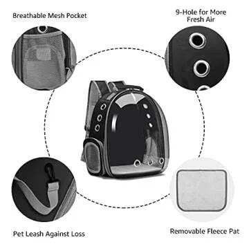 Henkelion Backpack Carrier/Bubble Carrying Bag for Small Medium Dogs Cats, Space Capsule Pet Carrier for Hiking, Travel, Airline Approved- Black