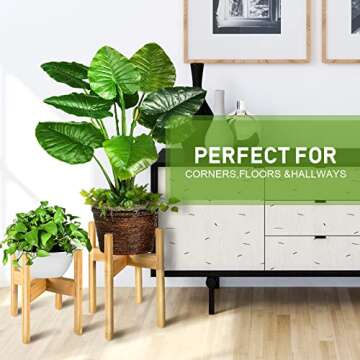 FJO 2 Pcs Adjustable Plant Stand, Bamboo Mid Century Modern Plant Stand, Indoor Plants Stands, Corne...