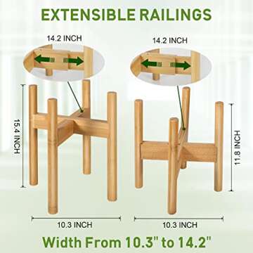 FJO 2 Pcs Adjustable Plant Stand, Bamboo Mid Century Modern Plant Stand, Indoor Plants Stands, Corner Flower Holder for Living Room, Fits 8 to 12 Inches Pots(Pot & Plant Not Included) (Natural)