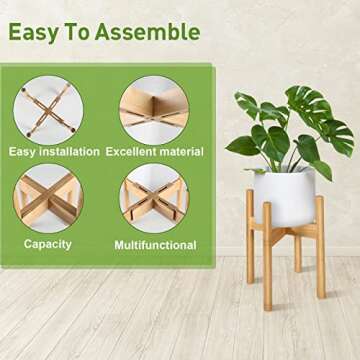 FJO 2 Pcs Adjustable Plant Stand, Bamboo Mid Century Modern Plant Stand, Indoor Plants Stands, Corner Flower Holder for Living Room, Fits 8 to 12 Inches Pots(Pot & Plant Not Included) (Natural)