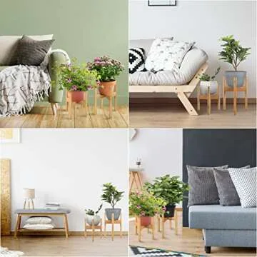 FJO 2 Pcs Adjustable Plant Stand, Bamboo Mid Century Modern Plant Stand, Indoor Plants Stands, Corner Flower Holder for Living Room, Fits 8 to 12 Inches Pots(Pot & Plant Not Included) (Natural)