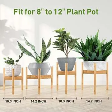 FJO 2 Pcs Adjustable Plant Stand, Bamboo Mid Century Modern Plant Stand, Indoor Plants Stands, Corner Flower Holder for Living Room, Fits 8 to 12 Inches Pots(Pot & Plant Not Included) (Natural)