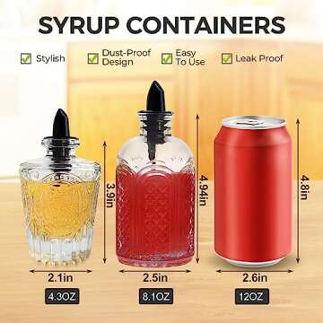 Kitchen Queen Syrup Bottles Set of 2 - Glass Dispensers with Leak-Proof Lids and Pour Spout - Perfec...