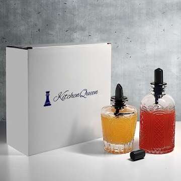 Kitchen Queen Syrup Bottles Set of 2 - Glass Dispensers with Leak-Proof Lids and Pour Spout - Perfect for Coffee Syrups, Honey, Condiments, and Olive Oil