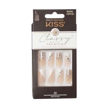KISS Premium Classy Fake Nails French Manicure Set with Jeweled Rhinestone Nail Art Accents, Gorgeou...