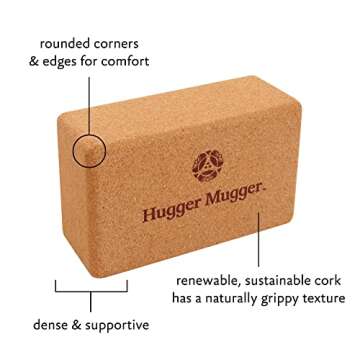 Hugger Mugger Cork Yoga Block - Naturally Grippy Texture, Durable, Made from Renewable Cork, Rounded Edges for Comfort, Great for Sweaty Hands BL-CORK