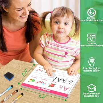 Kindergarten Learning Activities Learn to Write for Kid Age 3 4 5 Years Old, 40 Pages Preschool Handwriting Practice Number Letter Tracing Workbook, Toddler Dry Erase Homeschool Educational Toy
