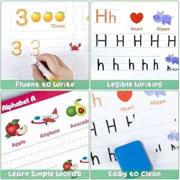 Kindergarten Learning Activities Learn to Write for Kid Age 3 4 5 Years Old, 40 Pages Preschool Handwriting Practice Number Letter Tracing Workbook, Toddler Dry Erase Homeschool Educational Toy