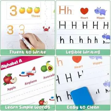 Kindergarten Learning Activities Learn to Write for Kid Age 3 4 5 Years Old, 40 Pages Preschool Handwriting Practice Number Letter Tracing Workbook, Toddler Dry Erase Homeschool Educational Toy