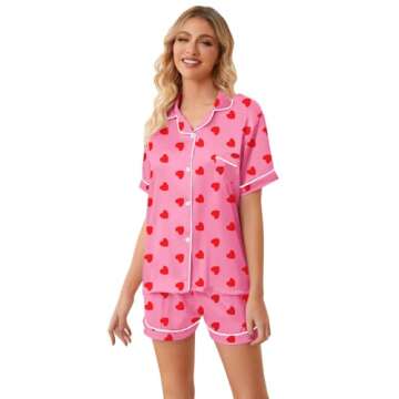 Umeyda Girls Satin Pajamas Set, 2 Piece Silk Pajamas Sets Sleeve Button Down Sleepwear 2 Pjs Lounge Sets, Heart Hot Pink, 11-12 Years = Tag 160