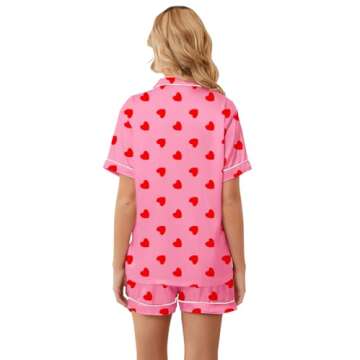 Umeyda Girls Satin Pajamas Set, 2 Piece Silk Pajamas Sets Sleeve Button Down Sleepwear 2 Pjs Lounge Sets, Heart Hot Pink, 11-12 Years = Tag 160