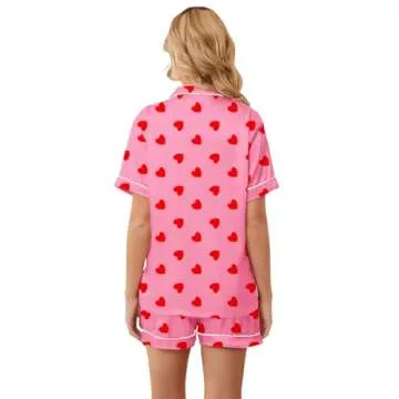 Umeyda Girls Satin Pajamas Set, 2 Piece Silk Pajamas Sets Sleeve Button Down Sleepwear 2 Pjs Lounge Sets, Heart Hot Pink, 11-12 Years = Tag 160