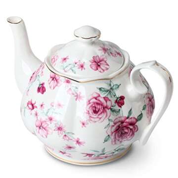 BTaT- Floral Tea Pot, Porcelain Teapot, 38 oz, Floral Teapot, Bone China Teapot for Tea Set, Ceramic...