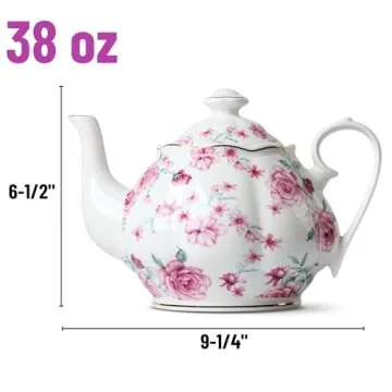 BTaT- Floral Tea Pot, Porcelain Teapot, 38 oz, Floral Teapot, Bone China Teapot for Tea Set, Ceramic Tea Kettle, Tea Pots for Tea Cup, Tea Pot Ceramic, Tea Pots for Loose Tea, Teapots for Tea Parties