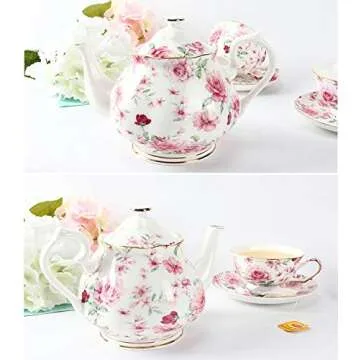 BTaT- Floral Tea Pot, Porcelain Teapot, 38 oz, Floral Teapot, Bone China Teapot for Tea Set, Ceramic Tea Kettle, Tea Pots for Tea Cup, Tea Pot Ceramic, Tea Pots for Loose Tea, Teapots for Tea Parties